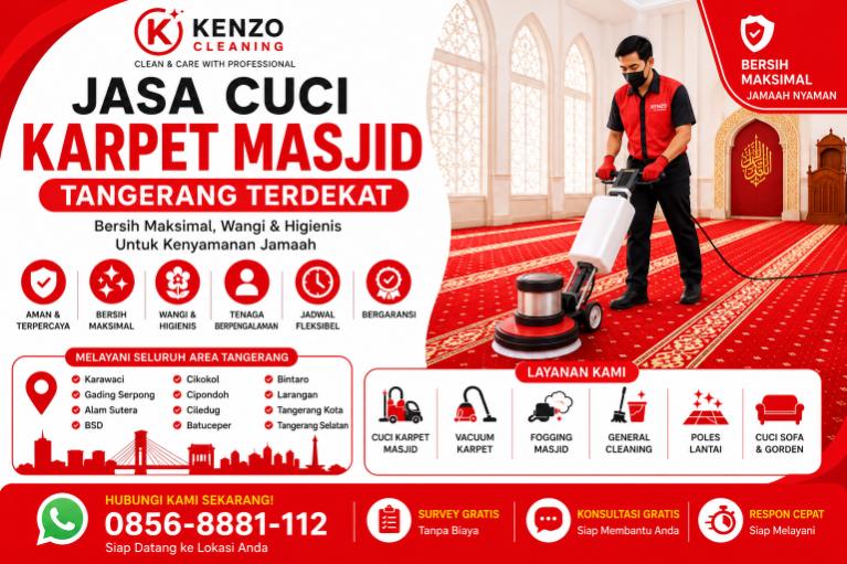 Jasa Cuci Karpet Masjid Tangerang Terdekat – Kenzo Cleaning Clean, Fresh, No Ribet!
